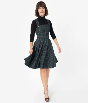 Hell Bunny 1960s Emerald Green Plaid Peebles Pinafore Dress