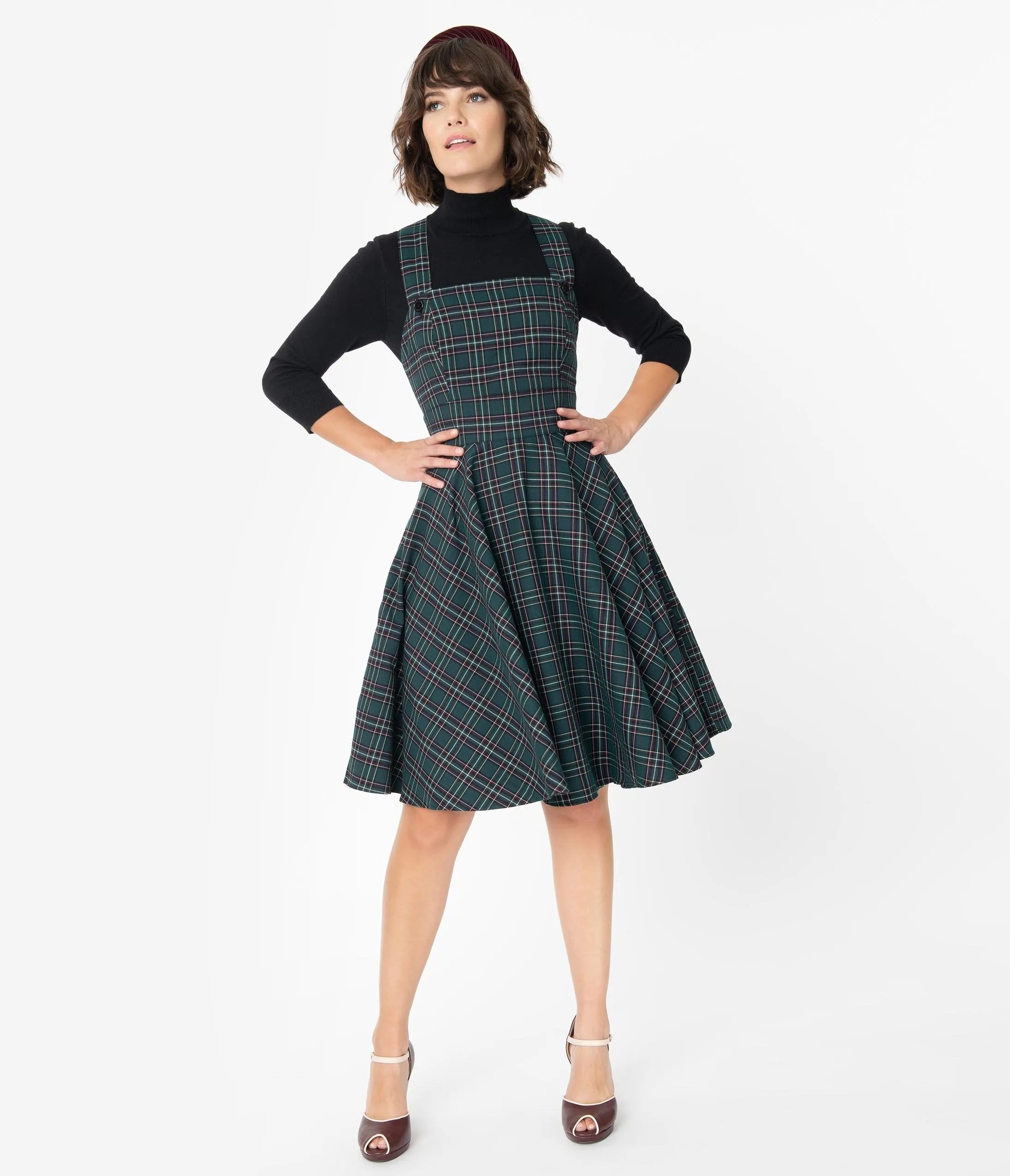 Hell Bunny 1960s Emerald Green Plaid Peebles Pinafore Dress