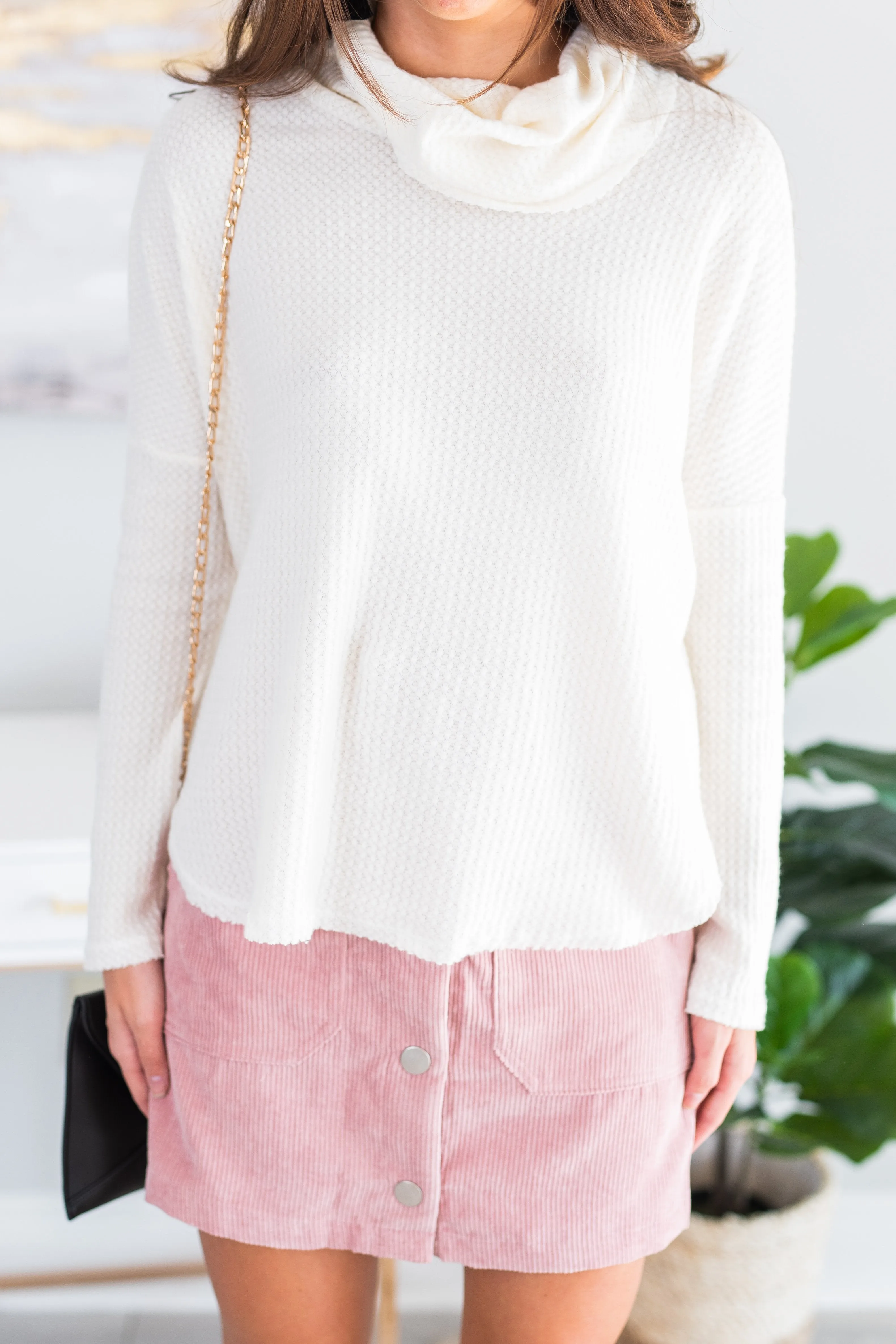 Keep You Happy Ivory White Waffle Knit Sweater