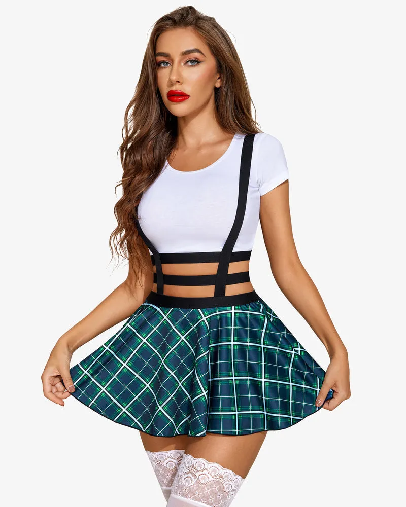 Leopard Pleated Short Braces Skirt