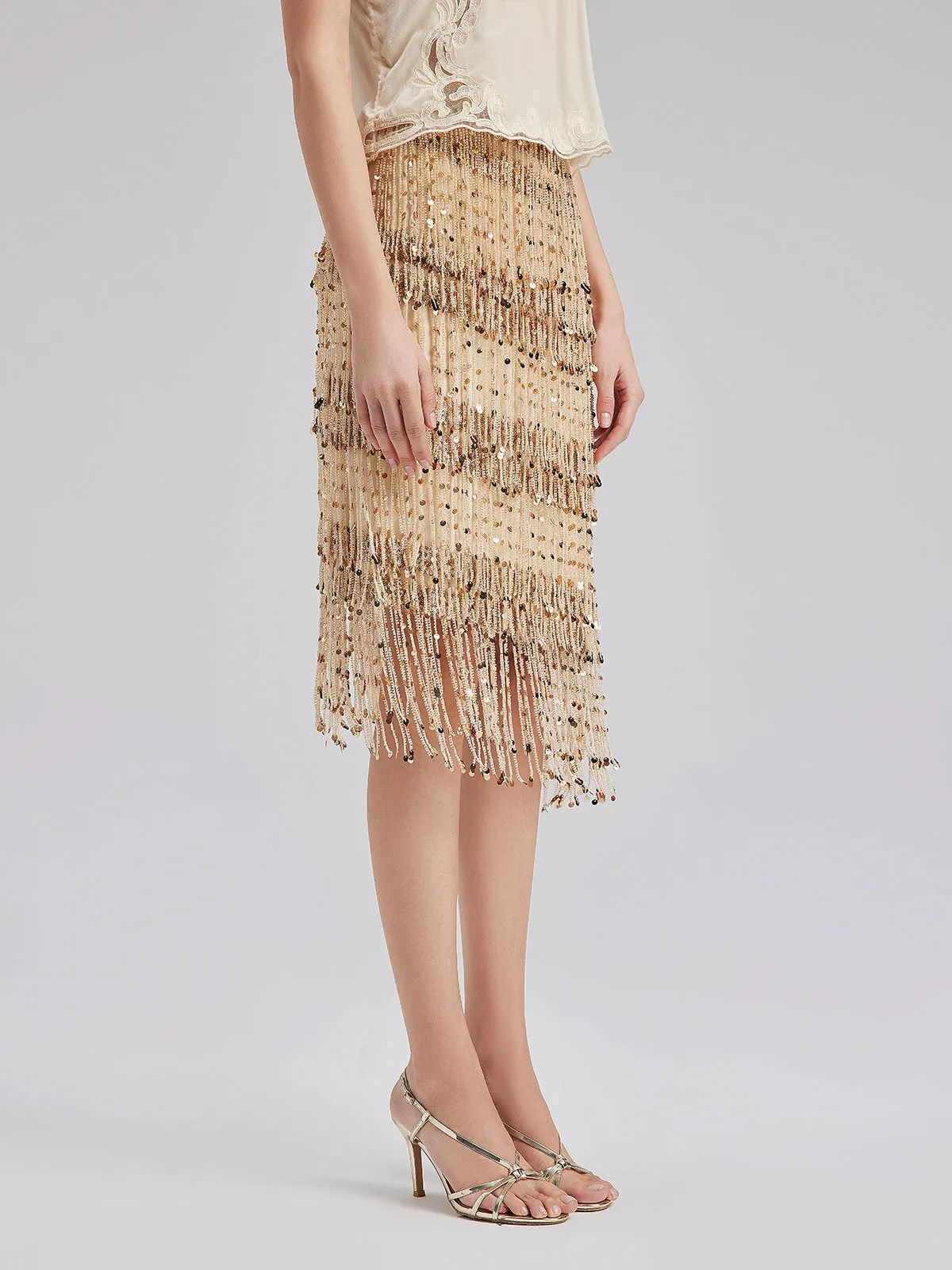 Luxe Sequined Tassel Bodycon Skirt