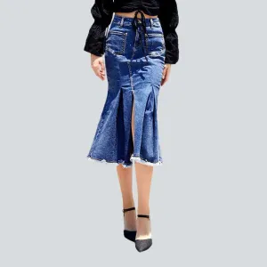 Mermaid slit denim skirt