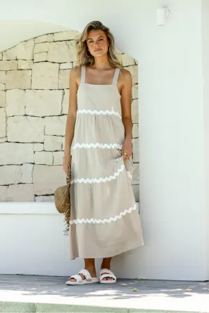 Miracle - Maxi Dress - Adjustable Strap Ric Rac - Natural/White