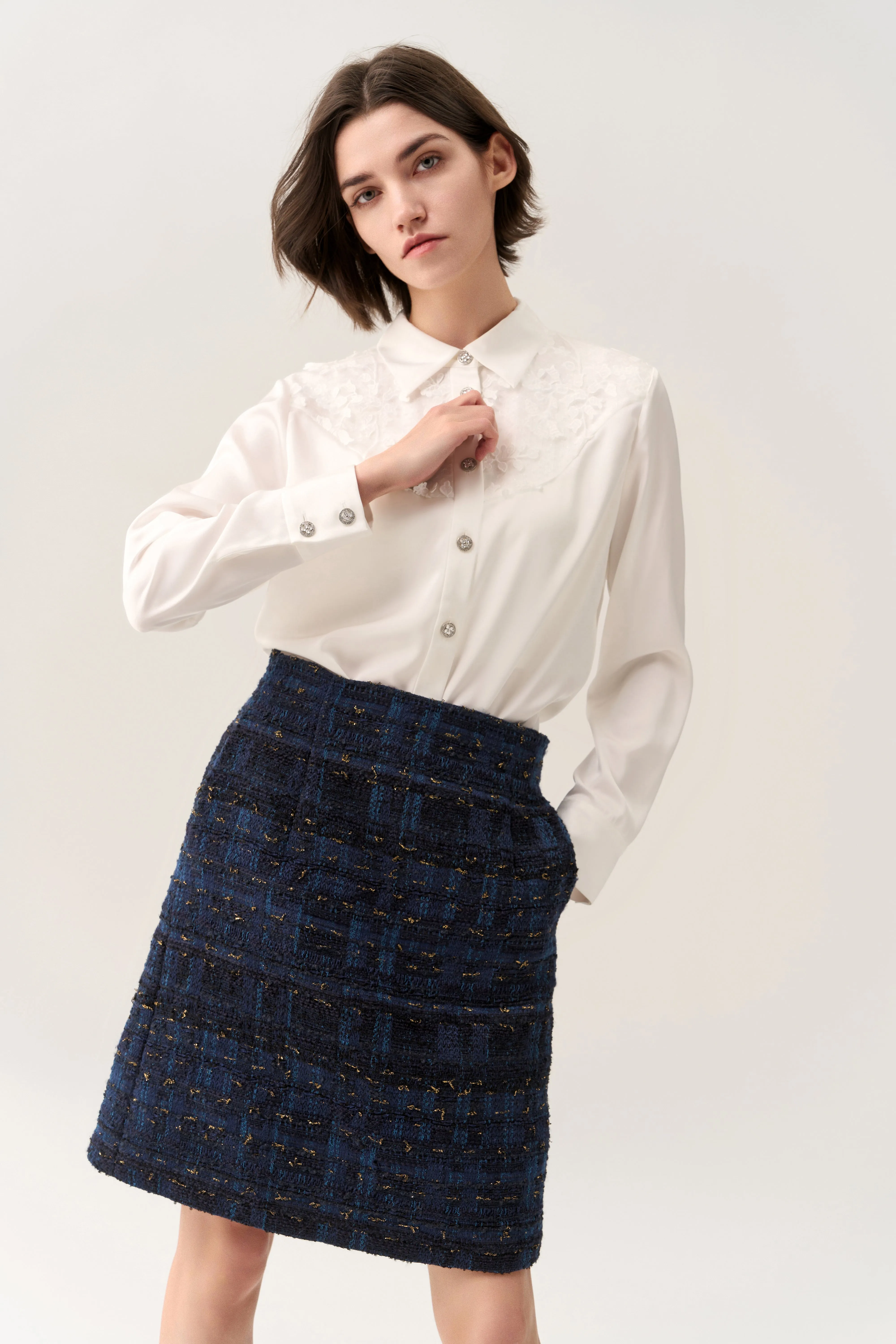 Mixed Tweed Lurex Midi Skirt