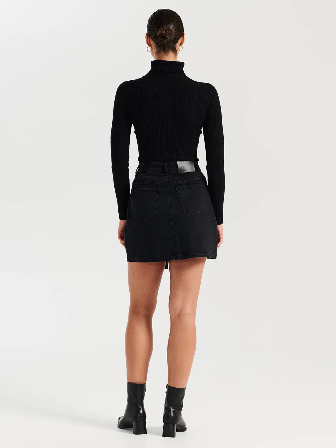 Monique Asymmetric Mini Skirt - Washed Black