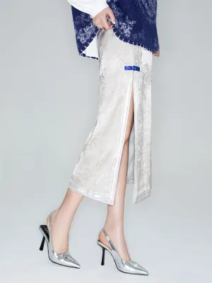 MUKZIN Linglong "thunderclap" Embossed Jacquard Side Slit Straight Skirt