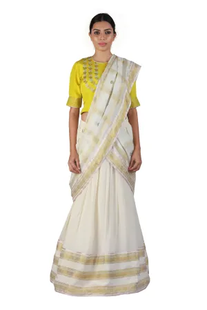 Off-white and Yellow Lehenga