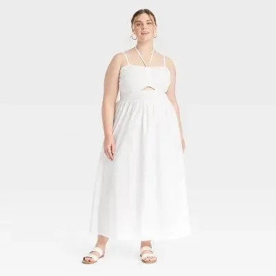 Open Box - Women's Smocked Cut-Out Maxi Sundress - Universal Thread White XXL