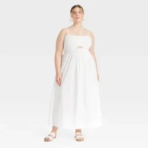 Open Box - Women's Smocked Cut-Out Maxi Sundress - Universal Thread White XXL