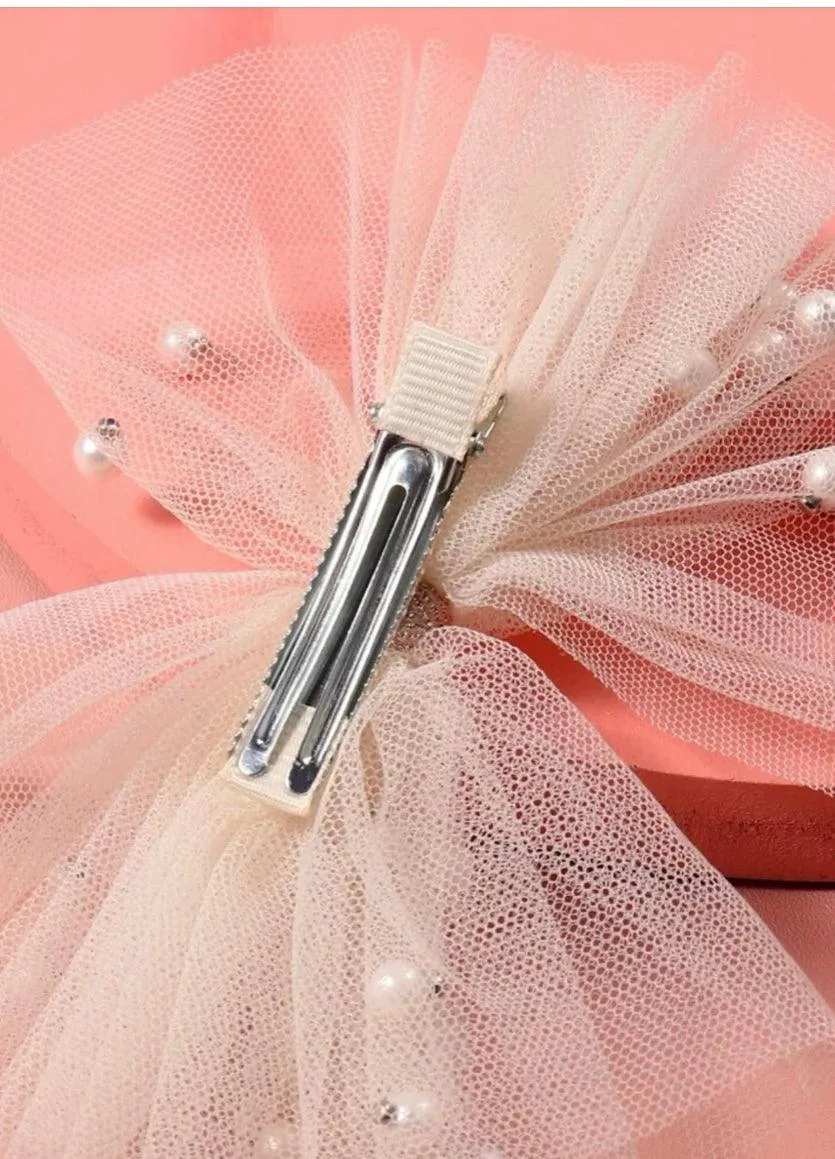 Pearl-Embellished Tulle Bow