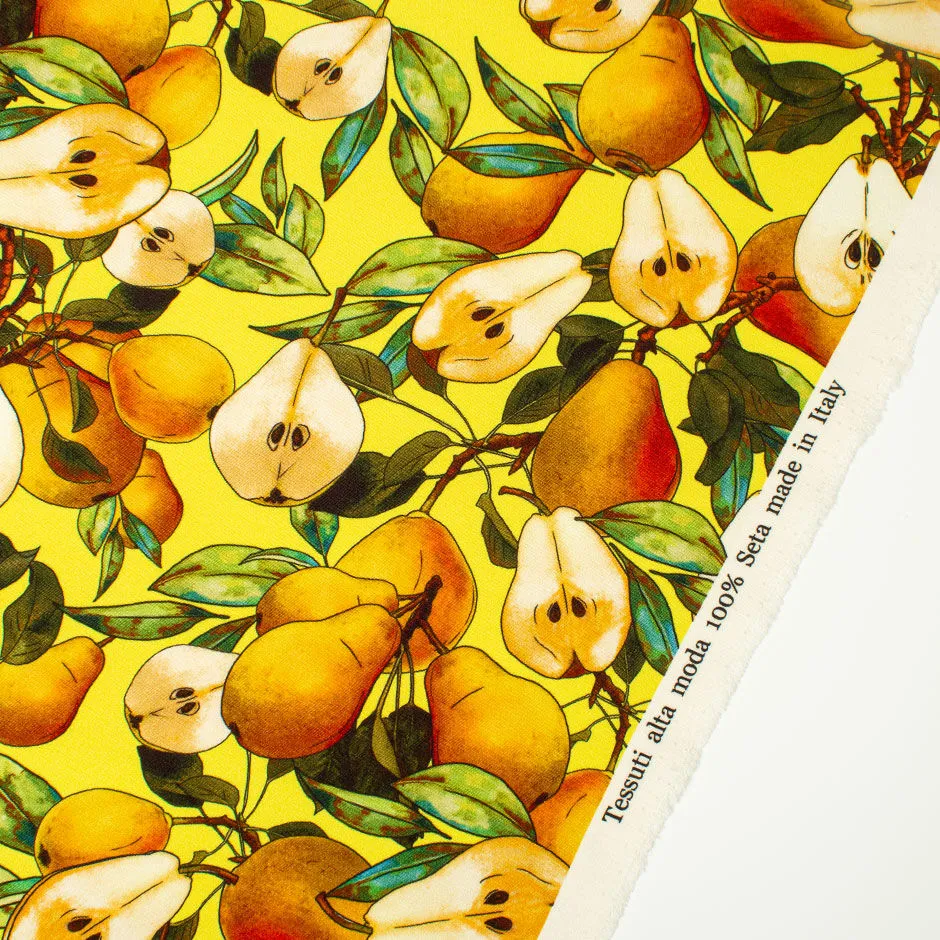 Pears Printed Yellow Pure Silk Crêpe Cady