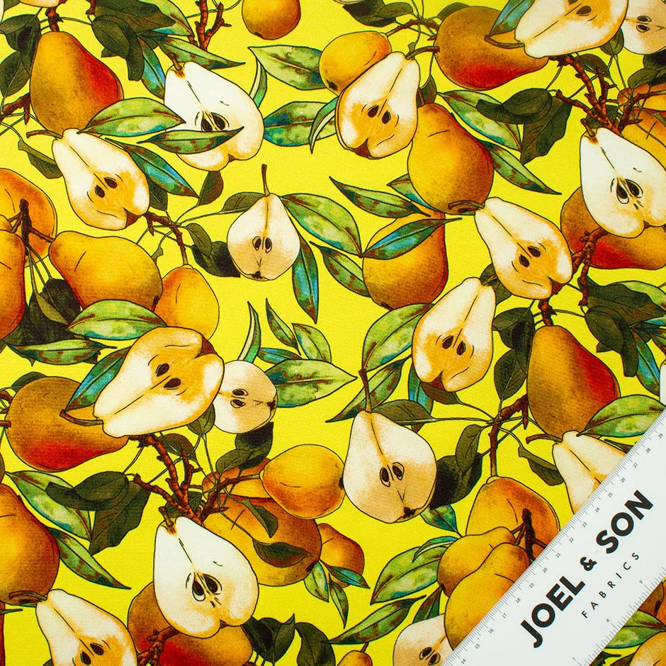 Pears Printed Yellow Pure Silk Crêpe Cady