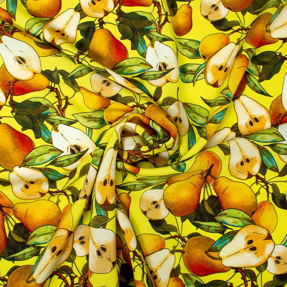 Pears Printed Yellow Pure Silk Crêpe Cady