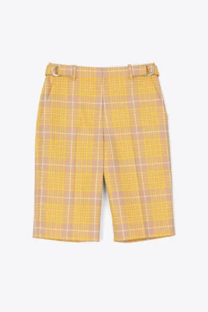 Plaid Jacquard Belted Walking Shorts