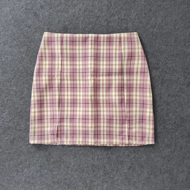 Plaid Pencil Skirts Women's High Waist Mini Skirts Lining With Shorts