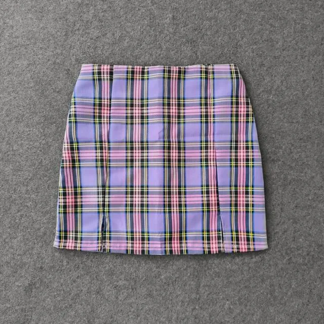 Plaid Pencil Skirts Women's High Waist Mini Skirts Lining With Shorts