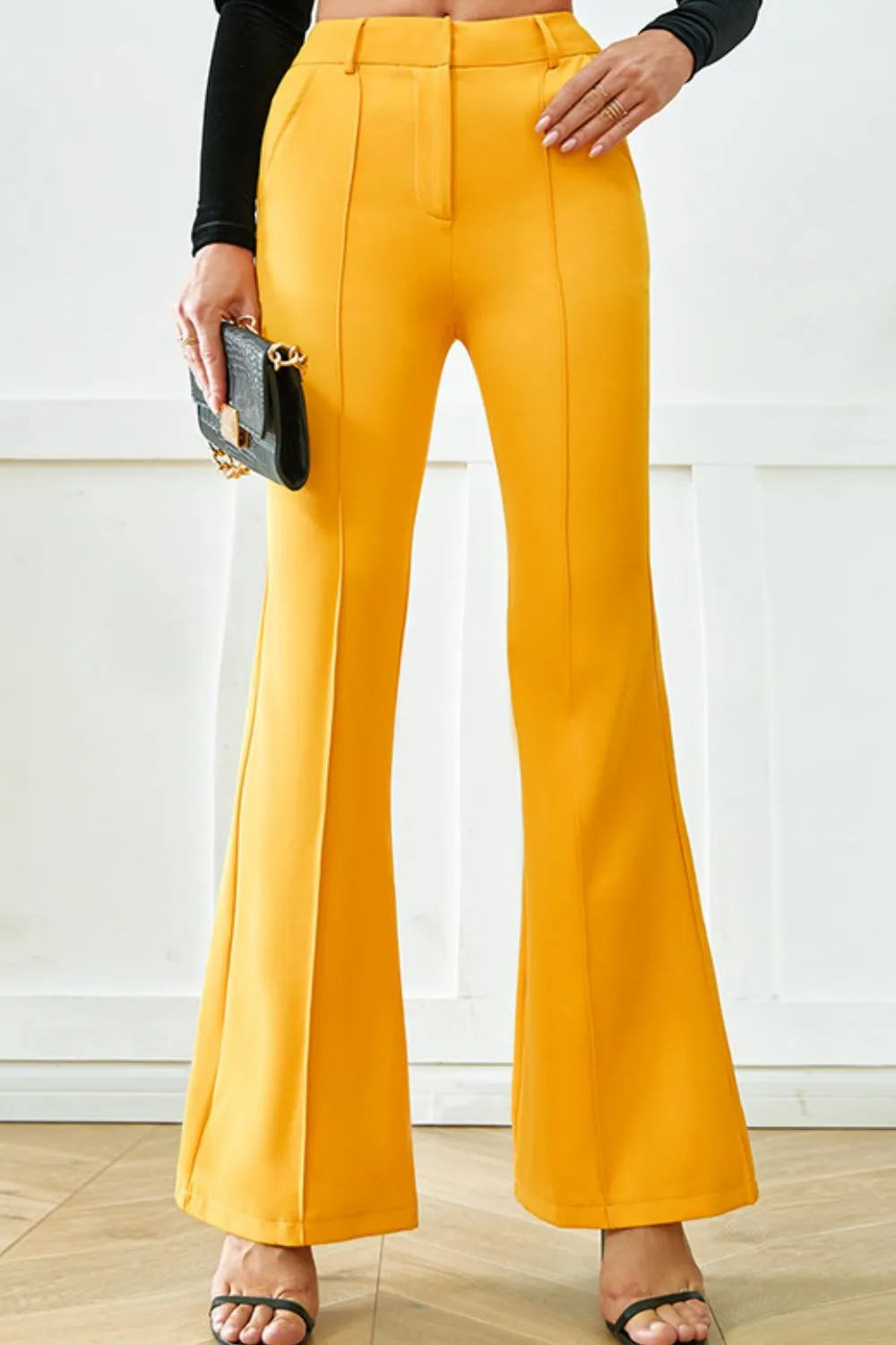 Pleated Flare Pants with Pockets