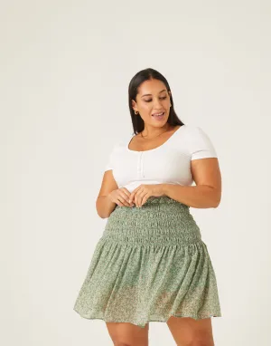 Plus Size Smocked Waist Floral Skirt