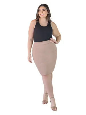 Plus Size Solid Color Elastic Waist Knee Length Pencil Skirt