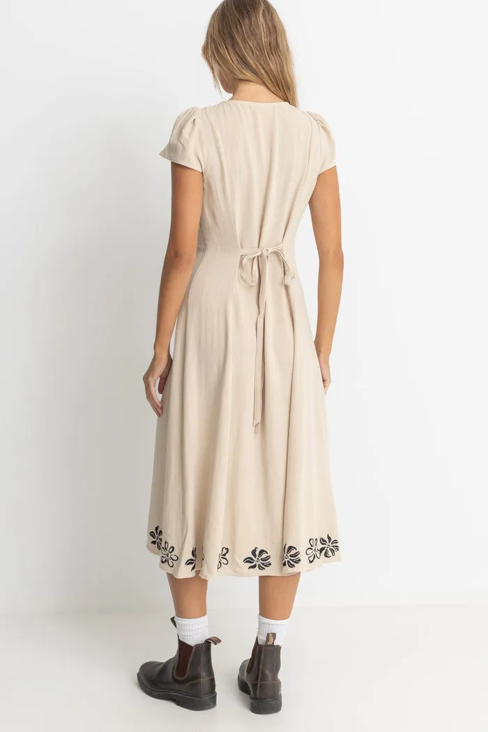 Rhythm Sundance Floral Cap Sleeve Midi Dress - NATURAL