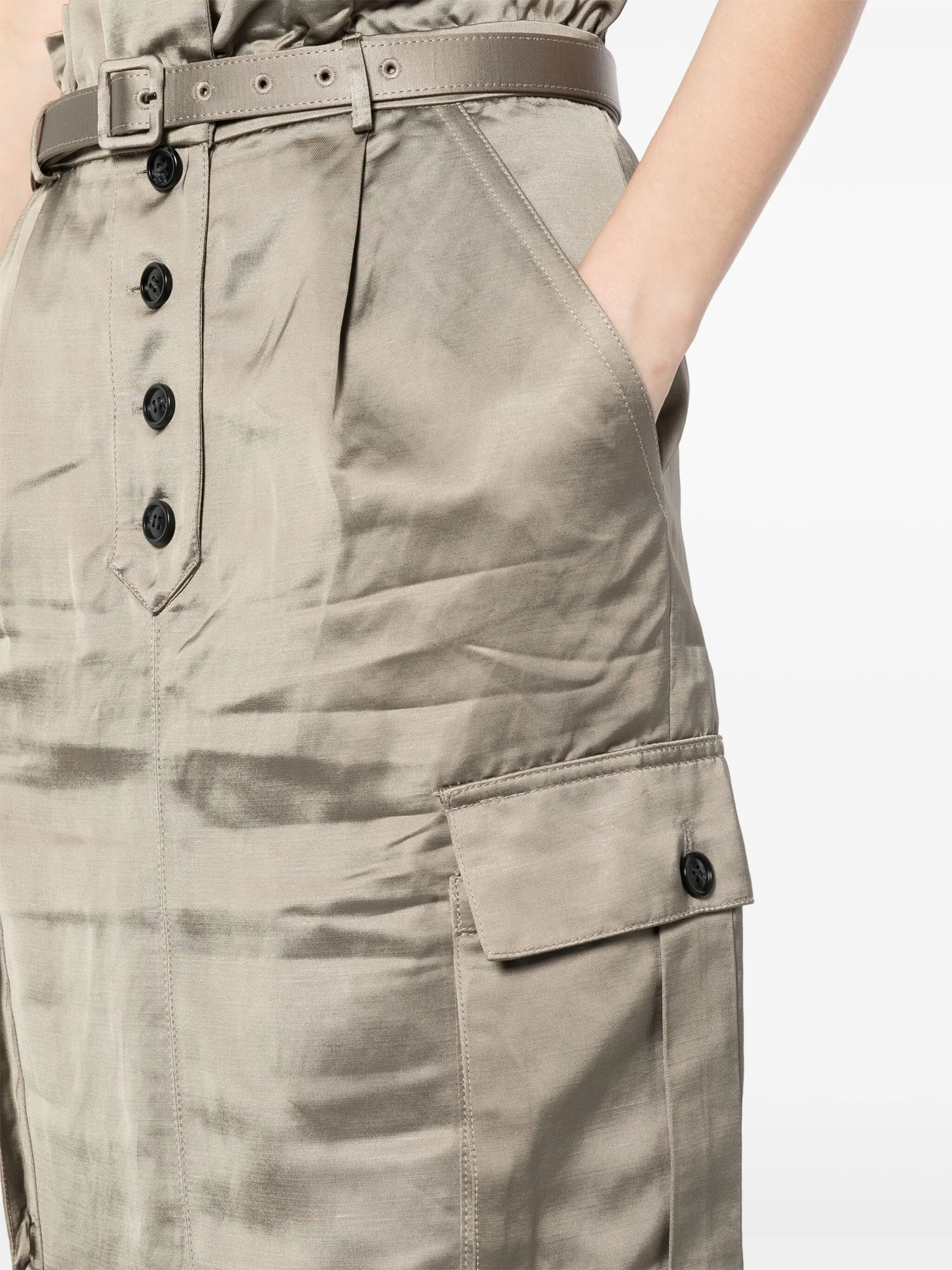 Satin Cargo Midi Skirt