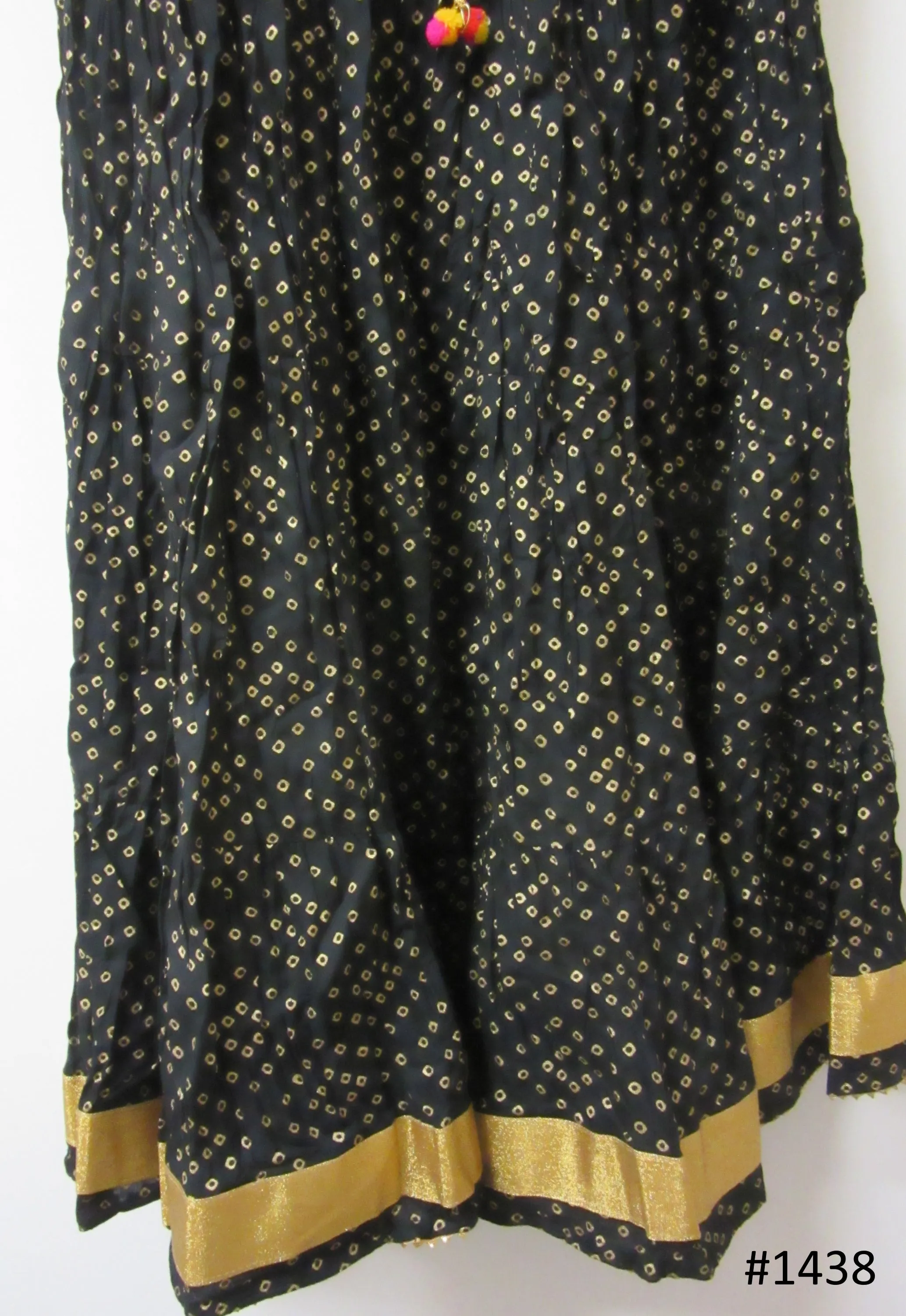 Skirt 6921438 Black Viscose Bandhej Gold Gota Patti Long Trendy Skirt