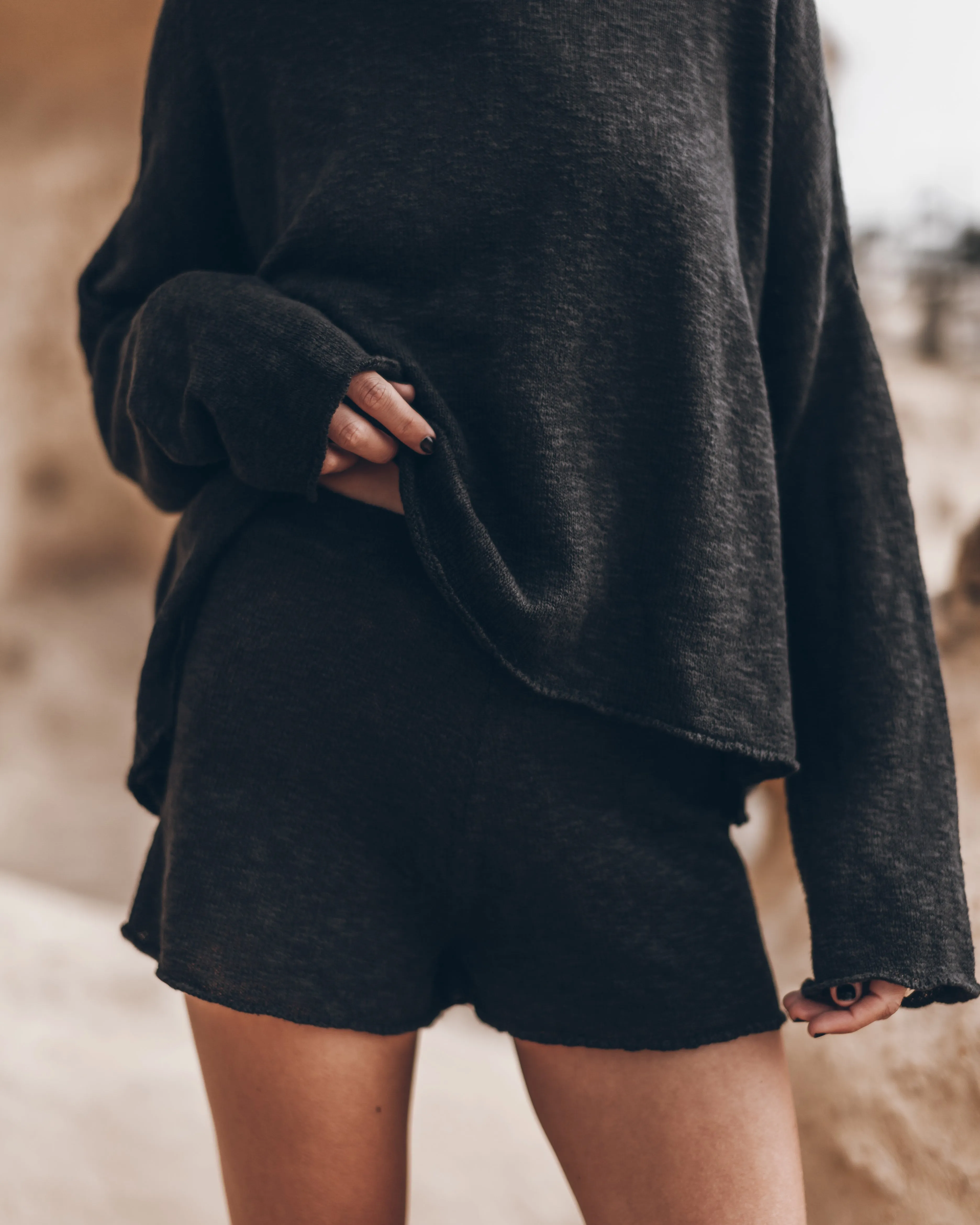 The Black Thin Knit Shorts