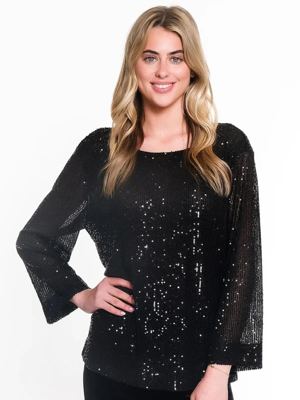 Tie Neck Sequin Top Black by Tru Luxe