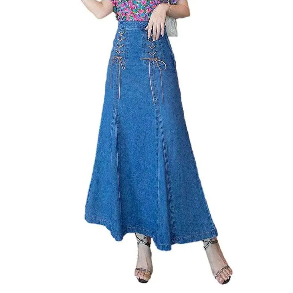 Trumpet denim skirt with laces