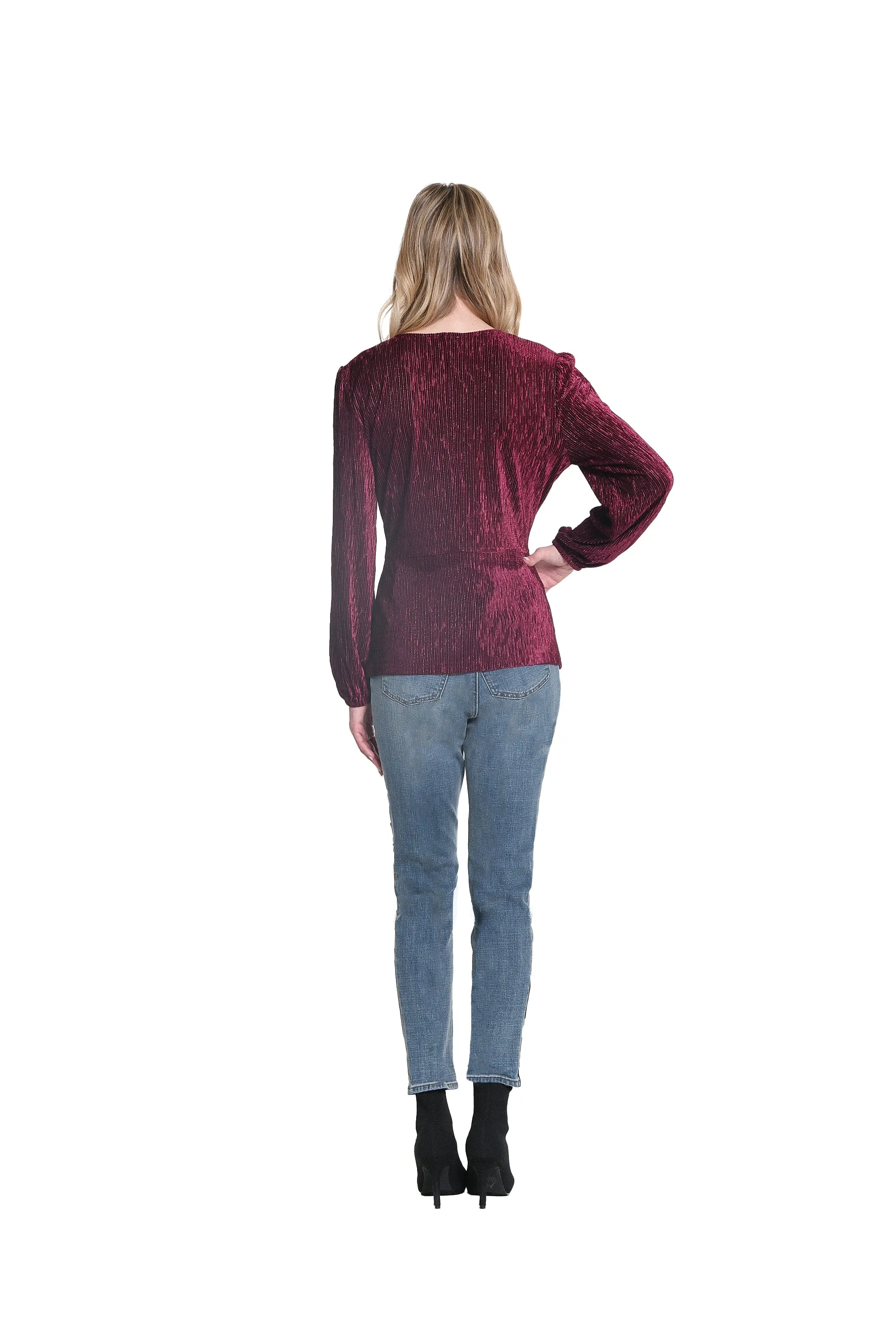 TWIST FRONT PLEATED KNIT TOP - Wine