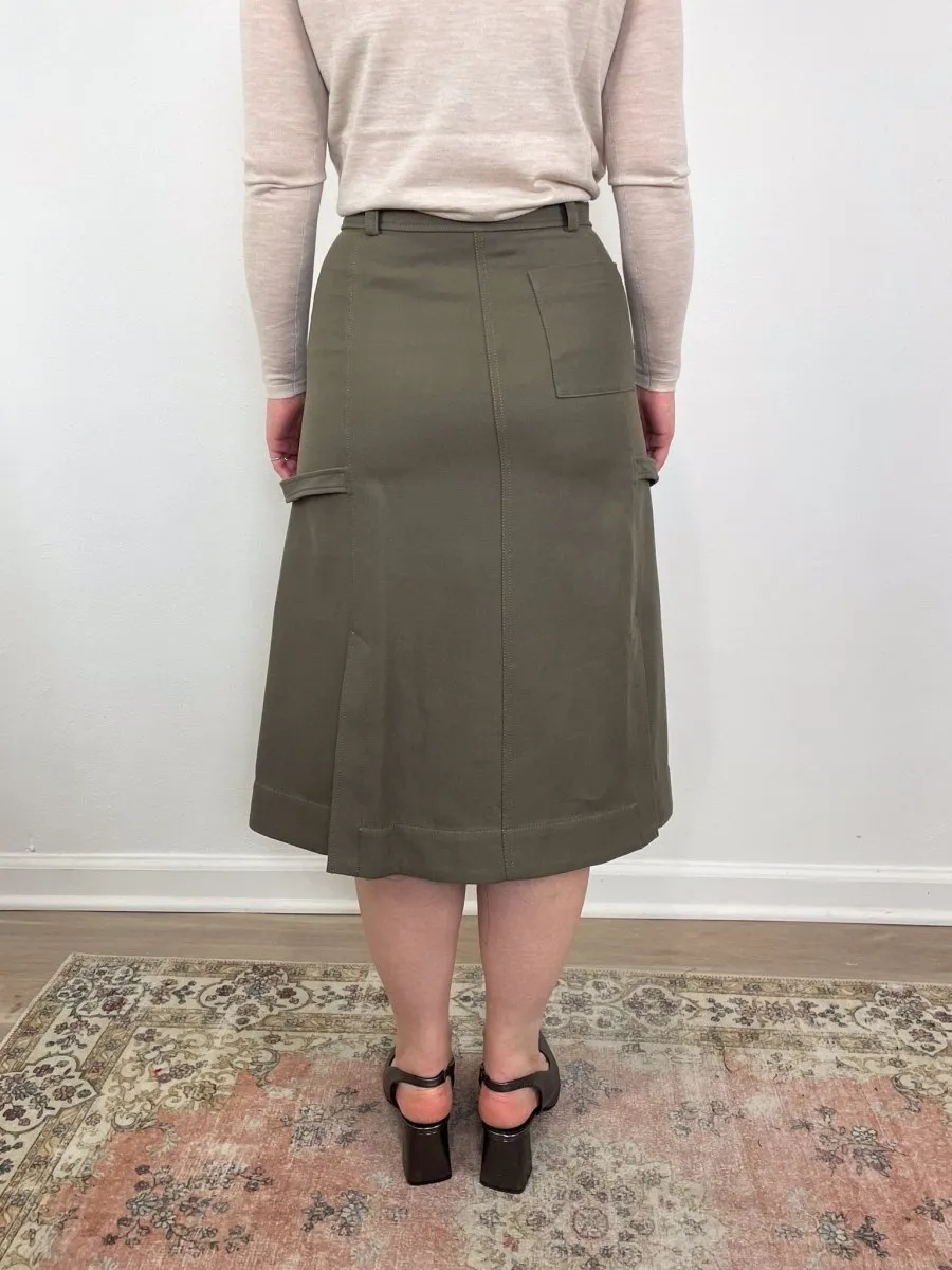 Utility Godet Skirt w/Satin Piping in Army