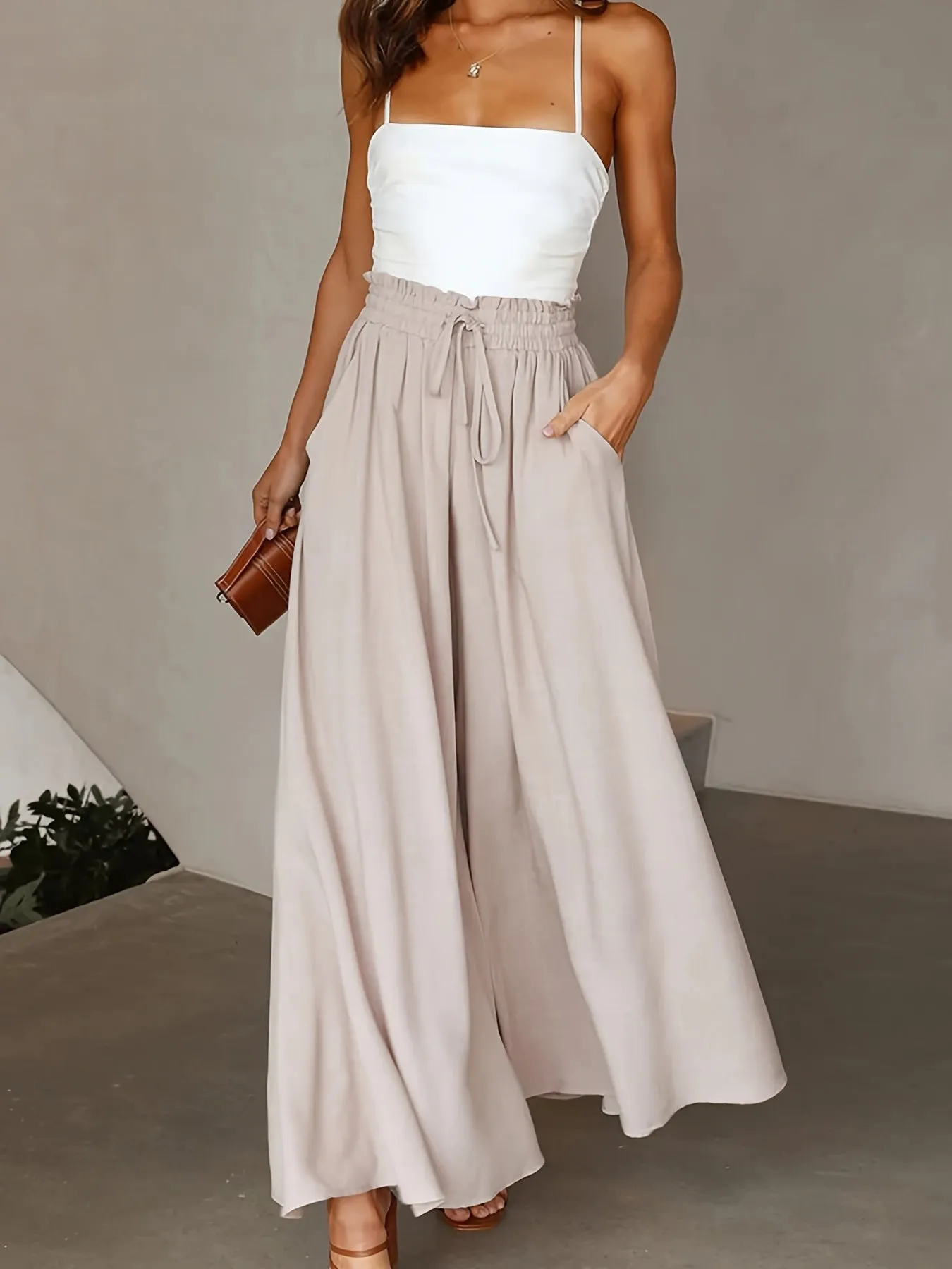 Women's Wide Leg Palazzo Flowy Ruffle Solid Pants