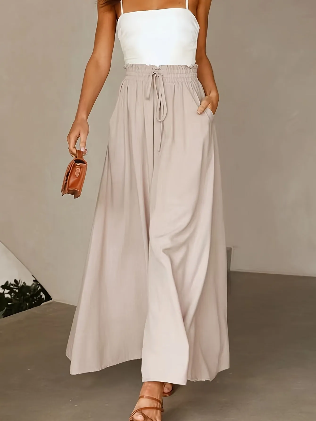 Women's Wide Leg Palazzo Flowy Ruffle Solid Pants