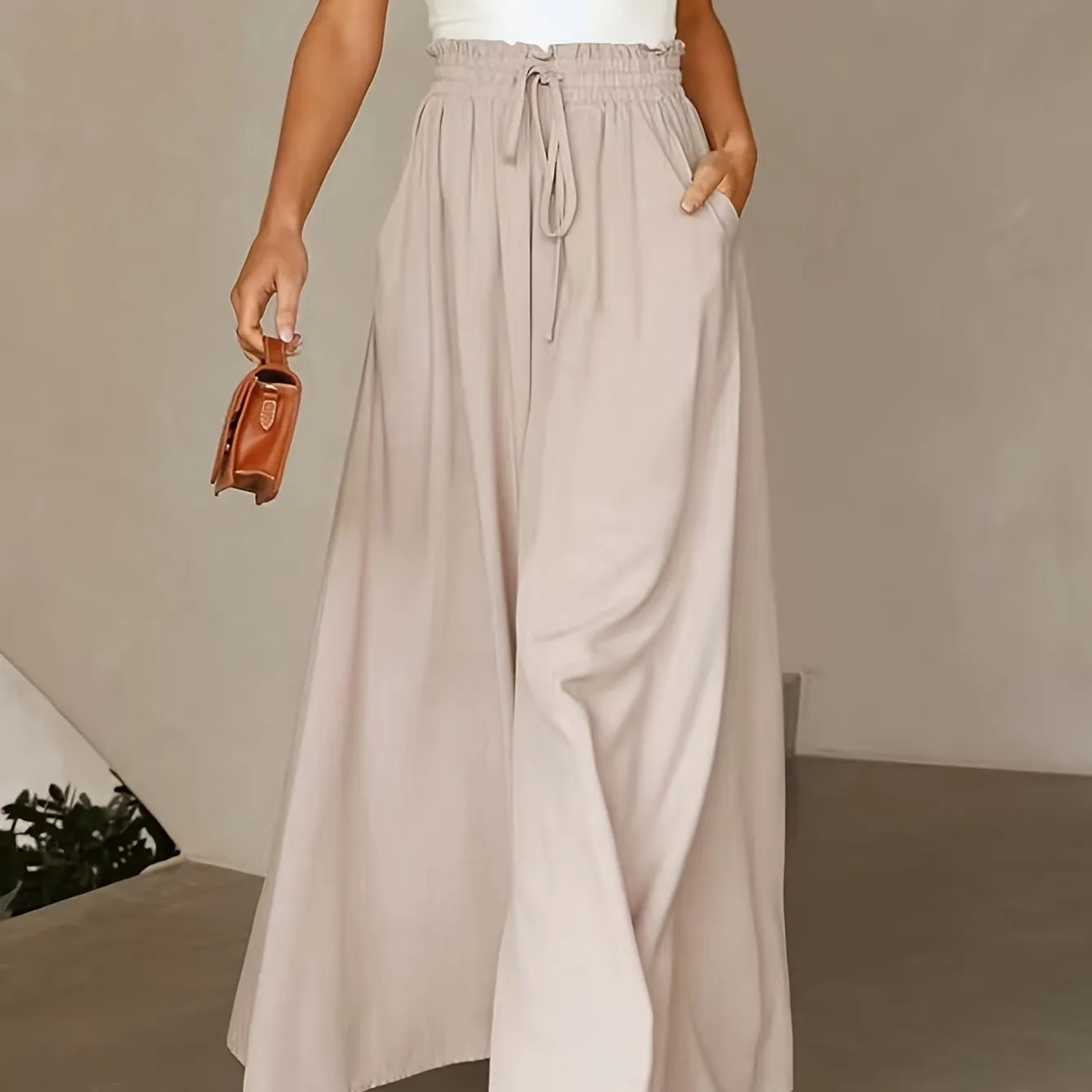 Women's Wide Leg Palazzo Flowy Ruffle Solid Pants